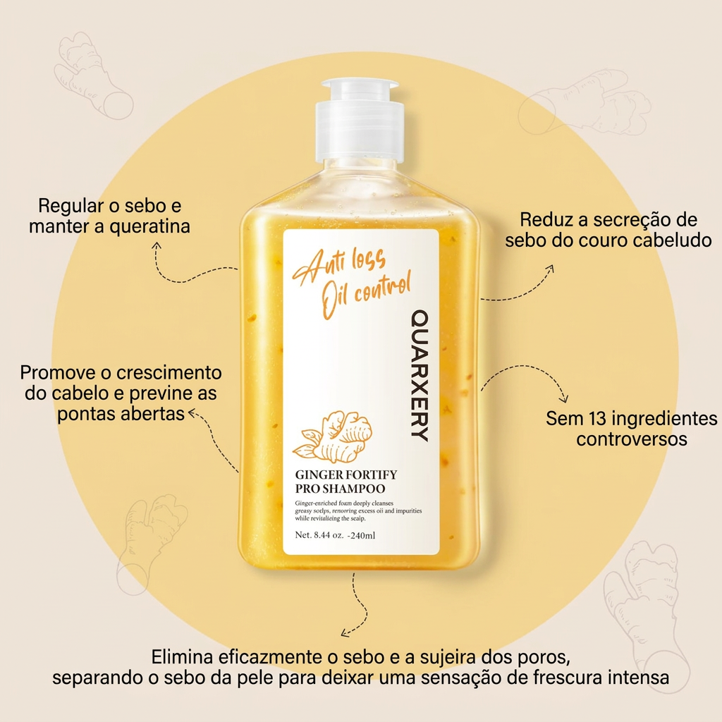 Champú de jengibre QUARXERY para limpieza profunda, equilibrio del control de grasa y crecimiento del cabello